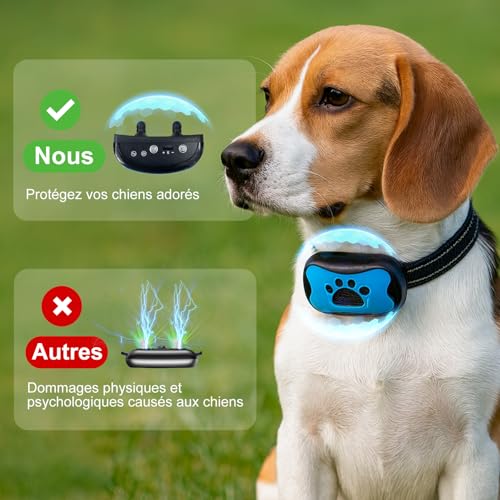 Collier anti-aboie puppy safe 7 niveaux, vibration + son, rechargeable (bleu)
